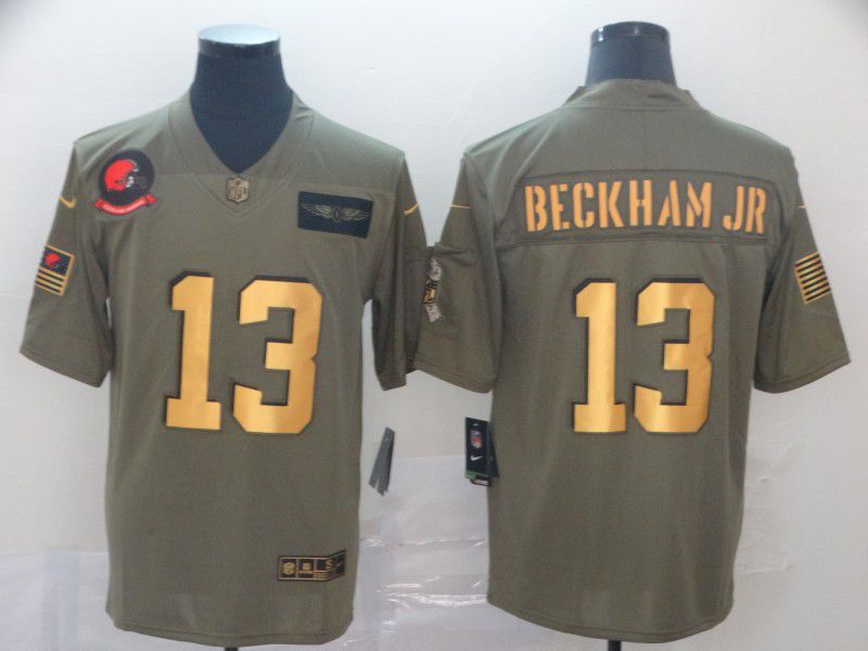 Men Cleveland Browns #13 Beckham jr green Gold Nike Olive Salute To Service Limited NFL Jersey